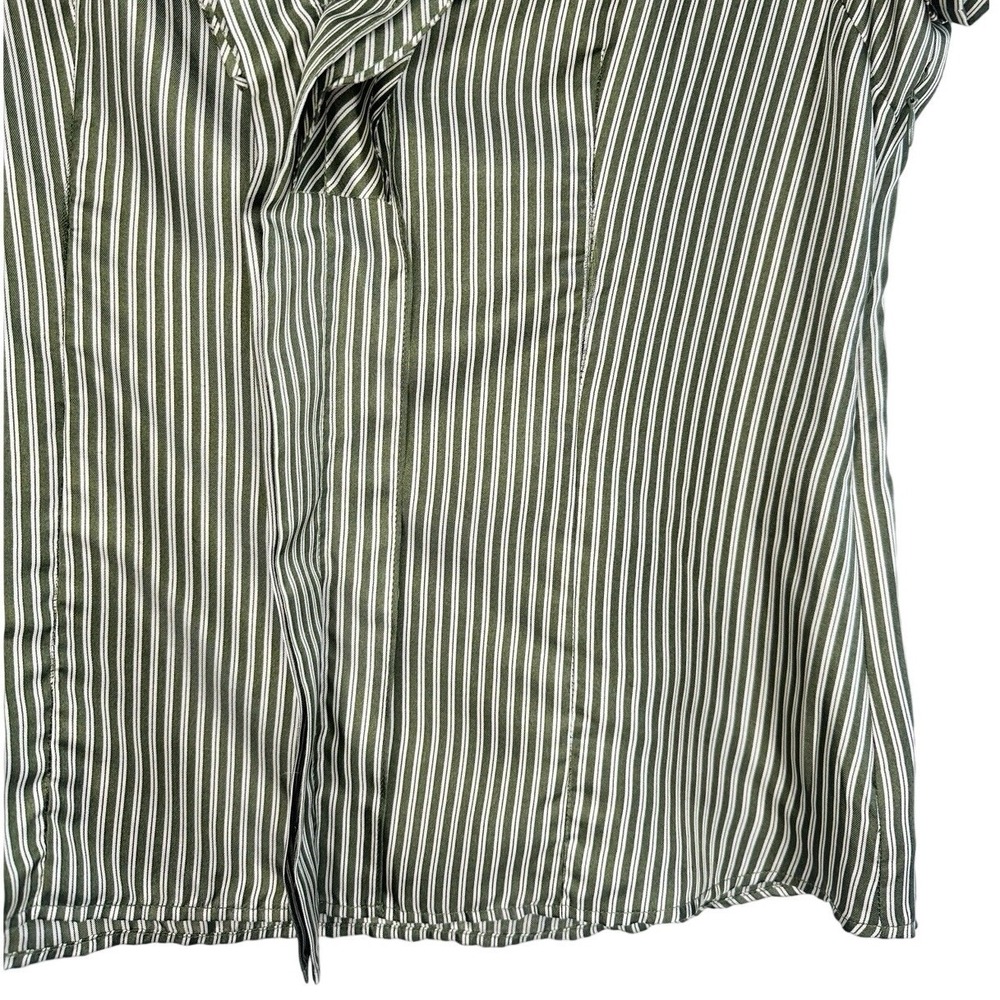 BCBGMAXAZRIA 100% Silk Striped Blouse Patina Green‎ Ruffle V-Neck Small NWT Flaw - Picture 5 of 16